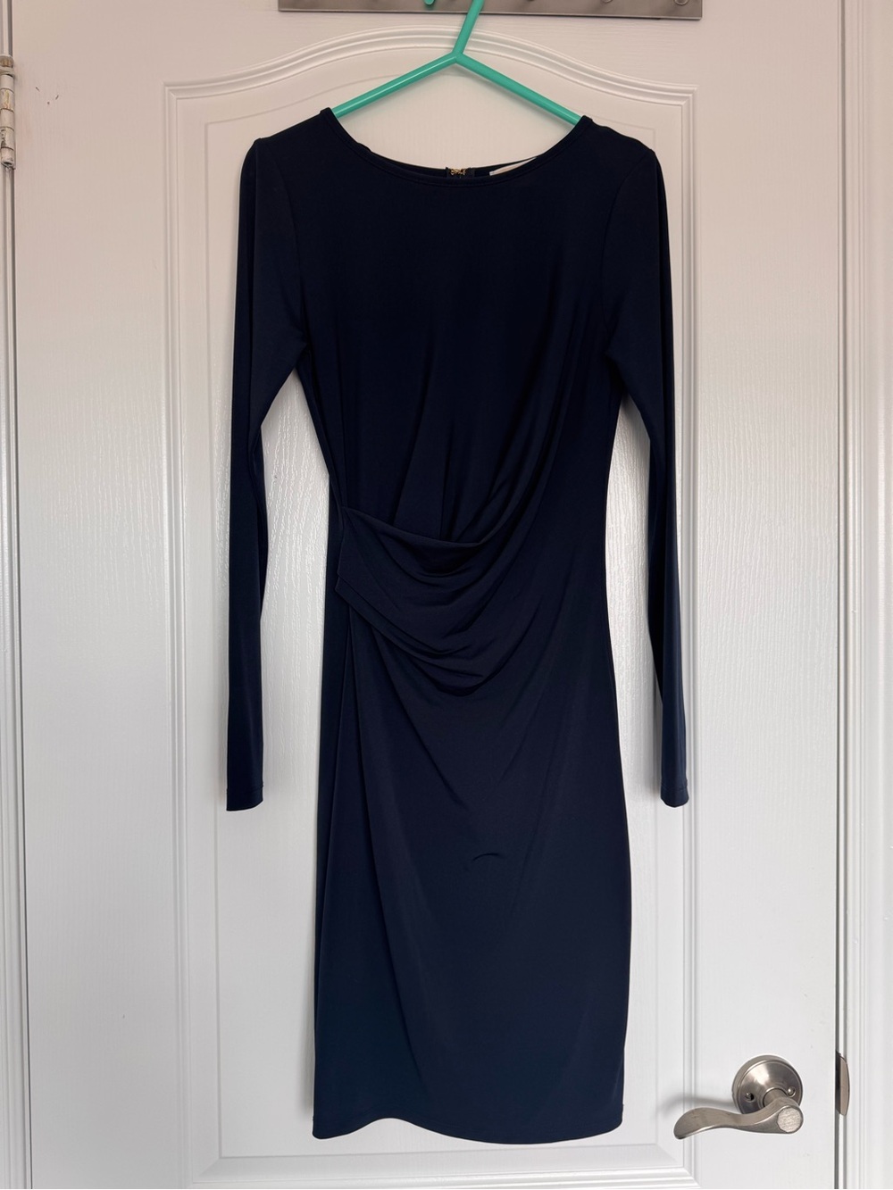 Michael Kors Navy Long Sleeve Draped Waist Dress